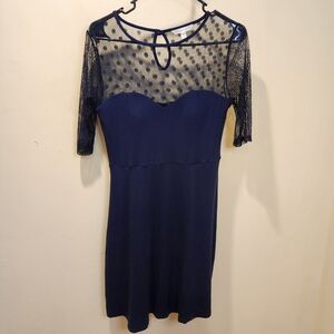 VS Navy Swiss Dot Ilussion Jersey Dress Size S/P